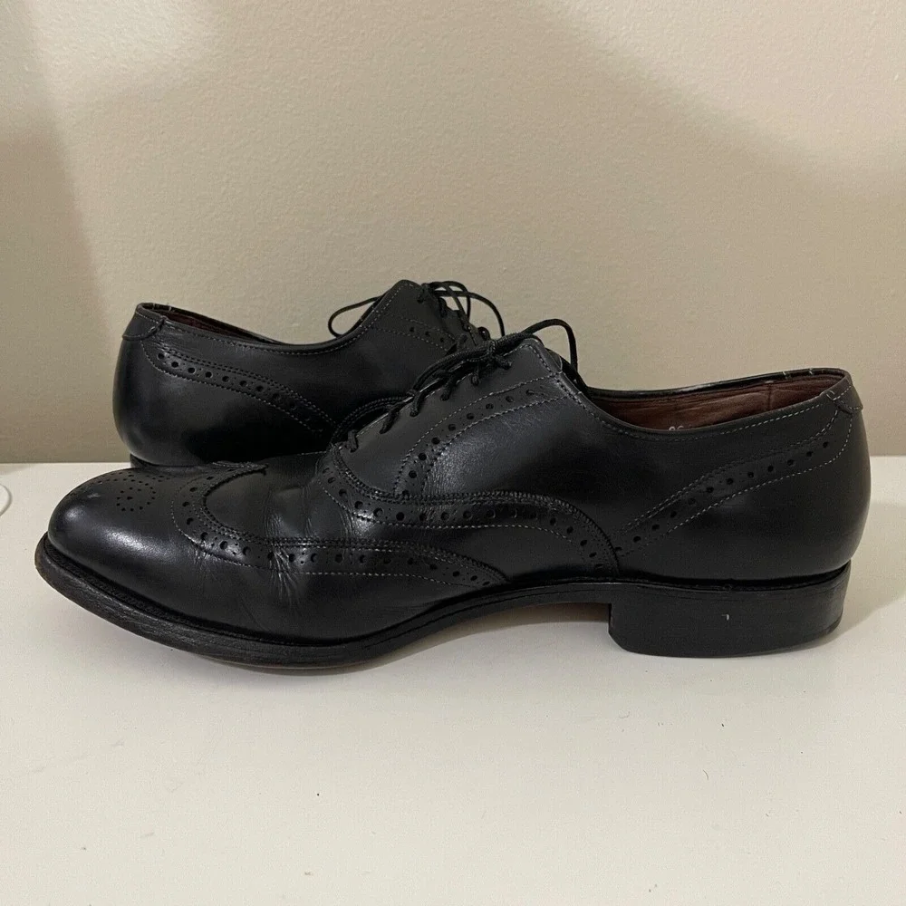 Allen Edmonds Mens Chester 9.5 D Black Leather Wingtip Oxfords Brogue Shoes USA‎
